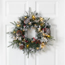 20” Flocked Artificial Christmas Wreath with 35 Warm White LED Lights
