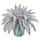 21” Metallic Silver Boston Fern Artificial Plant in Turquoise Planter with Silver Trimming
