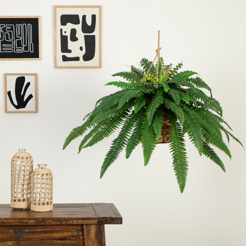 boston fern hanging planter Nearly Natural Boston Fern Hanging Basket, Green
