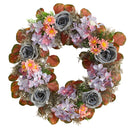 22” Silver Rose and Purple Hydrangea Artificial Wreath
