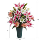 23” Carnation and Lilies Artificial Graveside Memorial Arrangement in Green Vase