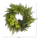 23” Mixed Greens and Phalaenopsis Orchid Artificial Wreath