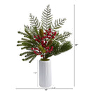 23” Mixed Pine, Pinecone and Berry Artificial Arrangement in White Vase