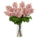 24” Artificial Lilac  Arrangement with  Cylinder Glass Vase