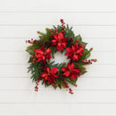 24" Artificial Poinsettia & Berry Wreath