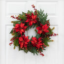 24" Artificial Poinsettia & Berry Wreath