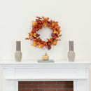 24” Autumn Maple Leaves, Pumpkin, Pinecone and Berries Artificial Fall Wreath