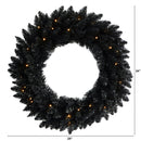 24” Black Artificial Wreath with 35 Warm White LED Lights