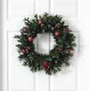 24” Frosted Artificial Christmas Wreath with 50 Warm White LED Lights, Ornaments and Berries