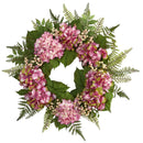 24” Artificial Pink Hydrangea Berry Wreath
