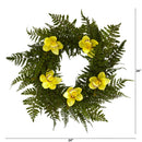 24” Cymbidium Orchid and Mixed Fern Artificial Wreath