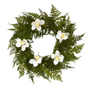 24” Cymbidium Orchid and Mixed Fern Artificial Wreath