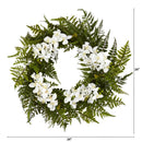 24” Mixed Fern and Phalaenopsis Orchid Artificial Wreath