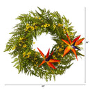 24” Mixed Fern, Forsythia and Bird of Paradise Artificial Wreath