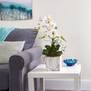 24” Phalaenopsis Orchid and Echeveria Succulent Artificial Arrangement in Marble Finished Vase