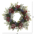24” Pine and Cedar Artificial Wreath with Berries