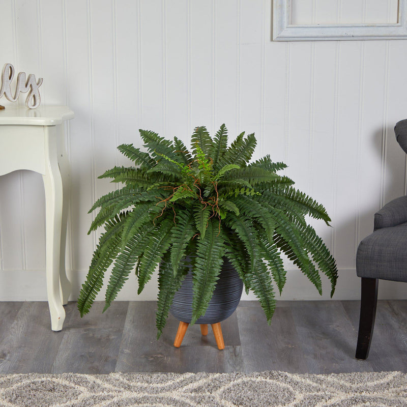 2.5’ Boston Fern Artificial Plant in Gray Planter with Stand