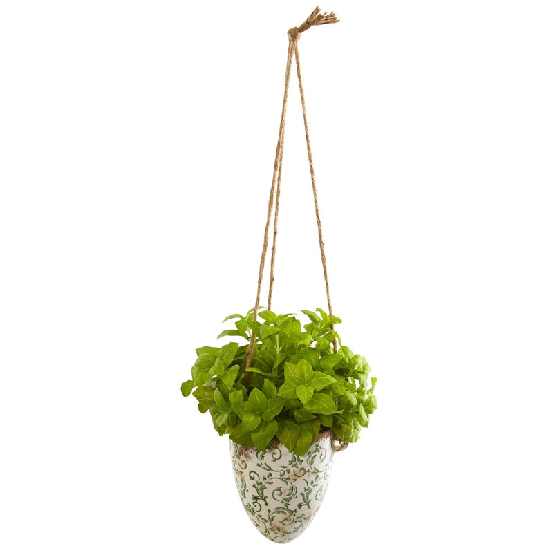 hanging basil plant 26” Basil Artificial Plant in Hanging Vase