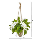 26” Phalaenopsis Orchid and Fern Plant in Hanging Vase