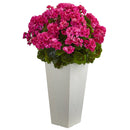 27” Geranium Artificial Plant in White Planter UV Resistant (Indoor/Outdoor)