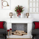 28” Holiday Winter Greenery, Berries and Plaid Bow Artificial Christmas Arrangement Home Décor