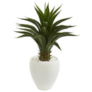 3' Artificial Smooth Agave Plant in White Planter