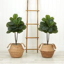 3’ Artificial Fiddle Leaf Fig Tree with Handmade Cotton & Jute Woven Planter DIY Kit - Set of 2