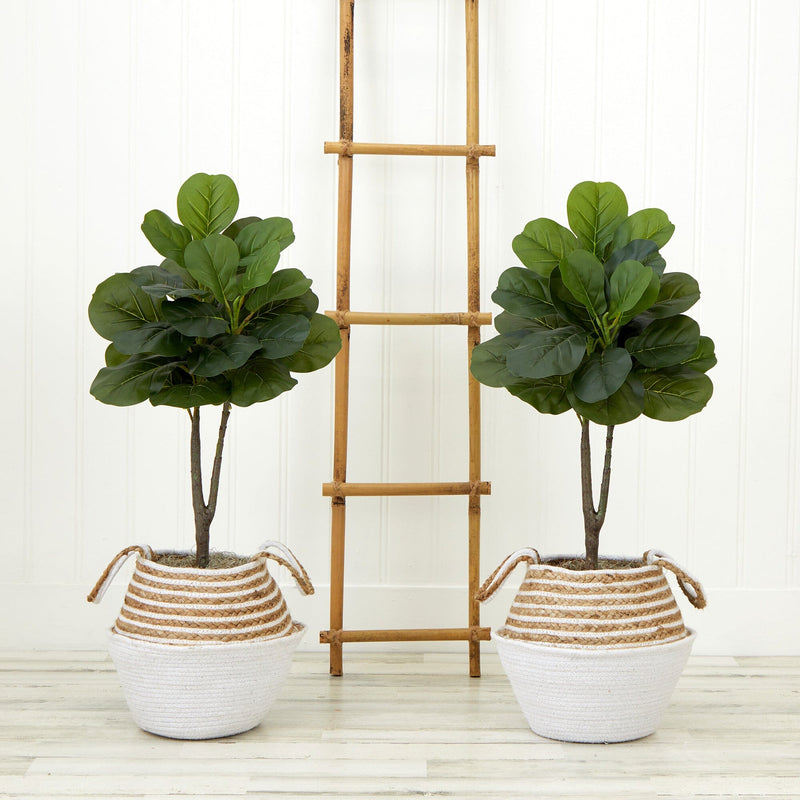 basket pot for fiddle leaf fig Nearly Natural Artificial Fiddle 3' Leaf Fig Tree with Handmade Cotton Jute Woven Planter DIY Kit, Set of 2, Gray