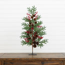 3' Artificial Slim Christmas Tree with Pine Cones & Berries