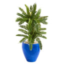3’ Double Cycas Artificial Plant in Blue Planter