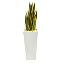 3’ Sansevieria Artificial Plant in Tall White Planter