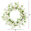 30” Artificial White Cherry Blossom Wreath