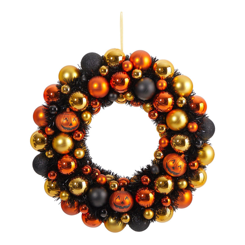 19” Halloween Shatterproof Jack O'lantern Pumpkin Ornament Wreath