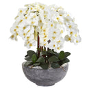33” Phalaenopsis Orchid Artificial Arrangement in Large Cement Bowl