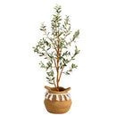 3.5’ Artificial Olive Tree with Handmade Jute & Cotton Basket with Tassels