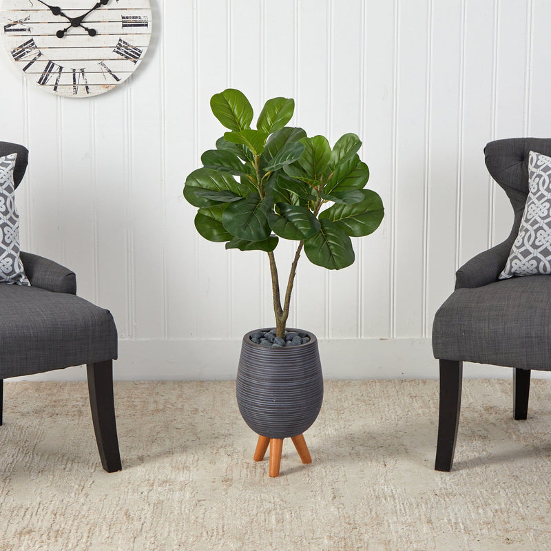 fiddle leaf fig stand 3.5' Fiddle Leaf Fig Artificial Tree in Gray Planter with Stand