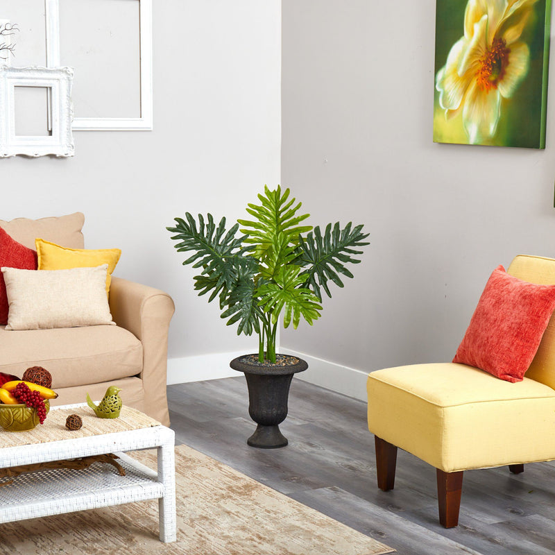philodendron in charcoal 3.5' Philodendron Artificial Plant in Charcoal Urn (Real Touch)