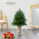 3.5’ South Carolina Spruce Artificial Christmas Tree with 458 Bendable Branches in Sand Colored Urn