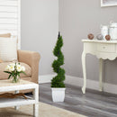 4’ Cypress Spiral Topiary Artificial Tree in White Metal Planter