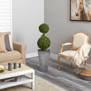 4’ Double Boxwood Topiary Artificial Tree in Cement Planter (Indoor/Outdoor)