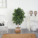 4’ Ficus Artificial Tree in Boho Chic Handmade Natural Cotton Woven Planter with Tassels
