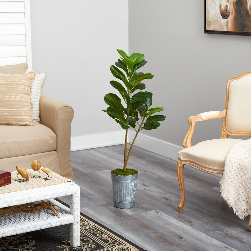 4' Artificial Fiddle Leaf Fig Tree in Metal Planter