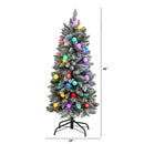 4' Flocked British Columbia Mountain Fir Artificial Christmas Tree with 40 Multi Color Globe Bulbs and 247 Branches