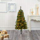 4’ Green Valley Pine Artificial Christmas Tree with 100 Warm White LED Lights and 201 Bendable Branches