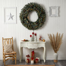 4’ Large Flocked Christmas Wreath with Pinecones, 150 Clear LED Lights and 360 Bendable Branches