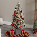 4' Winter Flocked Christmas Tree Pre-Lit with 50 Lights and Ornaments in Decorative Planter
