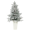 44” Flocked Manchester Spruce Artificial Christmas Tree with 50 Lights and 133 Bendable Branches in White Planter