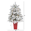 44” Flocked North Carolina Fir Artificial Christmas Tree with 150 Warm White Lights and 545 Bendable Branches in Planter