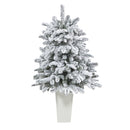 44” Flocked North Carolina Fir Artificial Christmas Tree with 150 Warm White Lights and 545 Bendable Branches in Planter