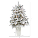44” Flocked North Carolina Fir Artificial Christmas Tree with 150 Warm White Lights and 545 Bendable Branches in Planter